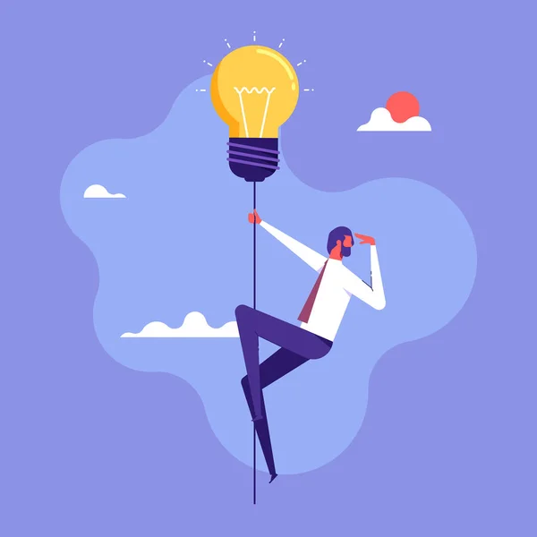 Businessman Flying Light Bulb Searching Creative Ideas Creative Thinking Concept — Vettoriale Stock