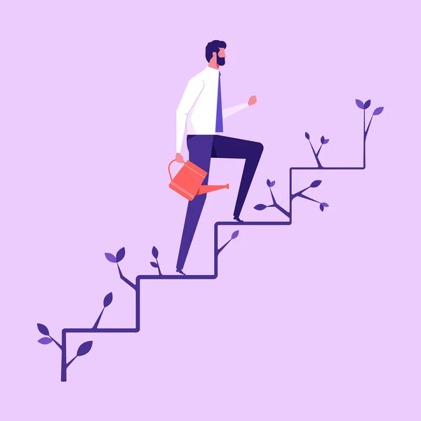 Businessman Walk Graph Growing Sustainable Environment Business Vector Illustration — Stok Vektör