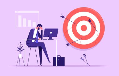 Failure missed all business target, loser mistake or error, incompetence, despair or disappointment from losing opportunity concept, frustrated businessman disappoint on his off target arrows