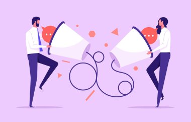 Business communication concept vector illustration. Issues and problems between men and women at wor