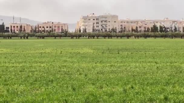 Bostadslägenheter Som Omger Grön Jordbruksmark Marocko — Stockvideo