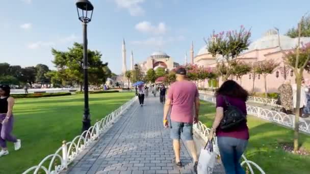 Massor Människor Som Går Närheten Ayasofya Moskén Istanbul — Stockvideo