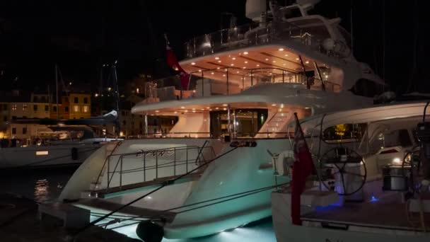 イタリアの港に停められたプライベートホワイトヨット — ストック動画