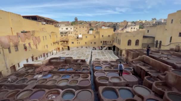 Chouara Conceria Nella Vecchia Medina Fes — Video Stock