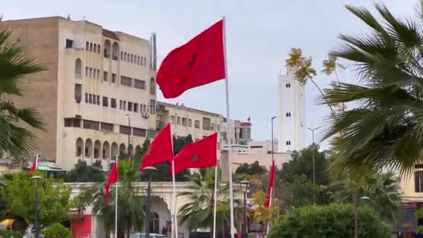 Fez Sokaklarında Fas Bayrakları Dalgalanıyor — Stok video