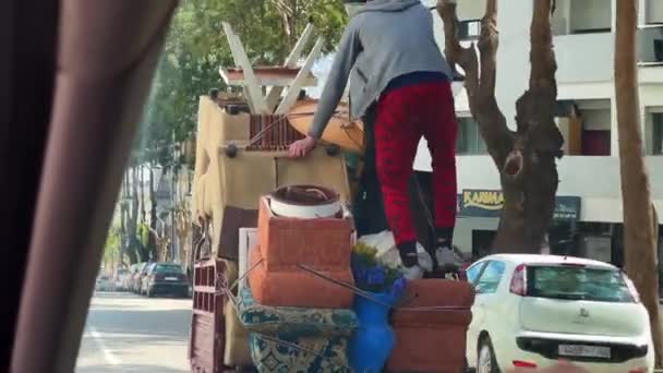 Transferring Household Furniture Traditional Tuk Tuk Morocco — Stock Video