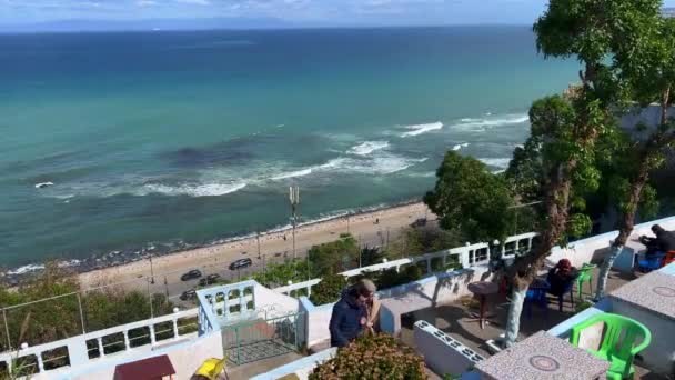 Panoramic View Mediterranean Sea Hafa Cafe — Stock Video