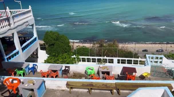 Pemandangan Panorama Atas Laut Mediterania Dari Kafe Hafa — Stok Video