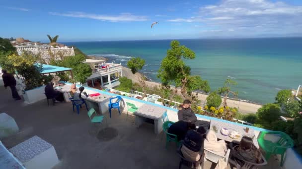 Panoramic View Mediterranean Sea Hafa Cafe — Stock Video