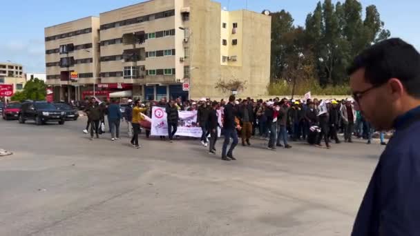 Marokkaanse Leraren Protesteren Straten Van Fez — Stockvideo