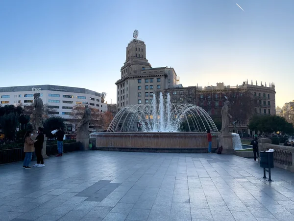 Beautiful Circular Fountain Public Garden Barcelona — Stock Photo, Image