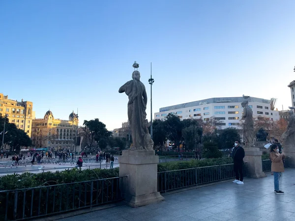 Krásná Kruhová Fontána Veřejné Zahradě Barceloně — Stock fotografie