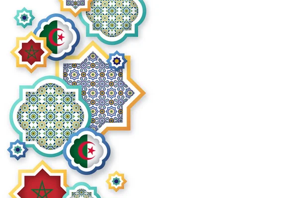 Marokkaanse Vlaggen Algerijnse Vlaggen Het Midden Van Verschillende Mozaïekvormen Met — Stockfoto