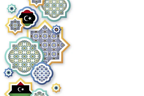 Libyan Flags Middle Different Mosaic Shapes Free Text Space Right — Foto de Stock