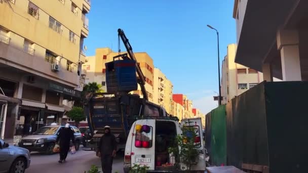 Trash Collection Container Lifting Garbage Bin Side Road Morocco — Stock Video