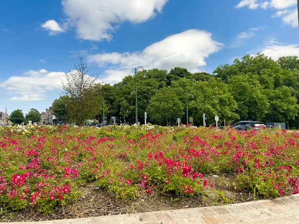 Bruxelles 'de bir kavşağın etrafında araba sürüyor.