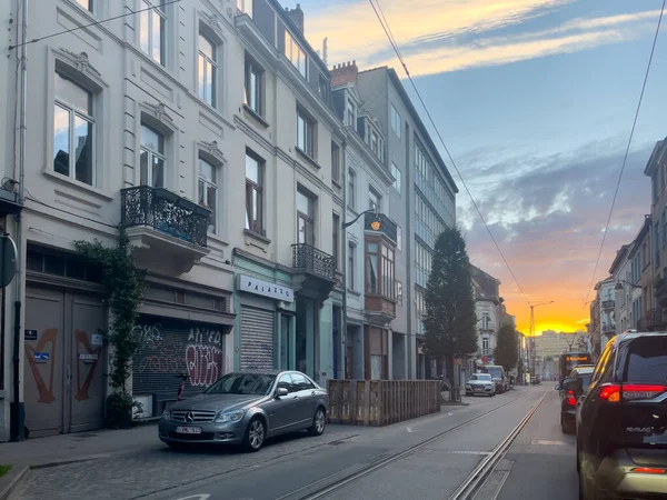 Road City Buildings Sunset — Stock Photo, Image