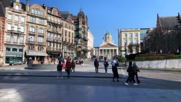 Few People Hanging Out Nearby Fountain Bruxelles — ストック動画