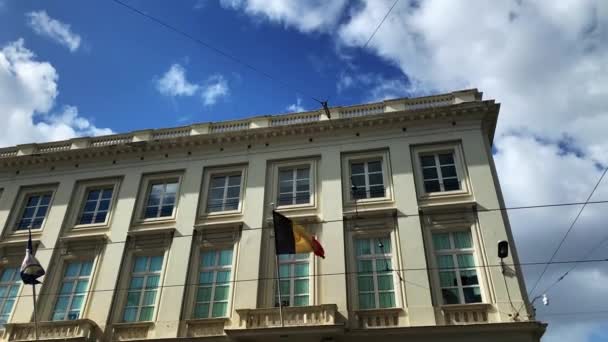 Belgium Flag Hanging Building Bruxelles — Stok video