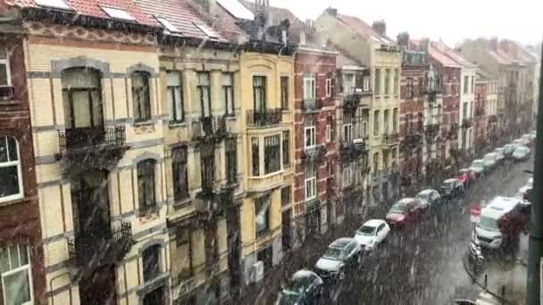 Heavy Snowfall Residential Area Brussels — 图库视频影像