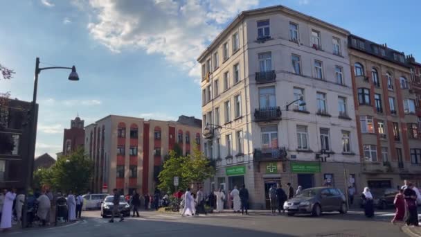 Muslim People Walking Streets Bruxelles Eid Adha Celebration — Stock Video