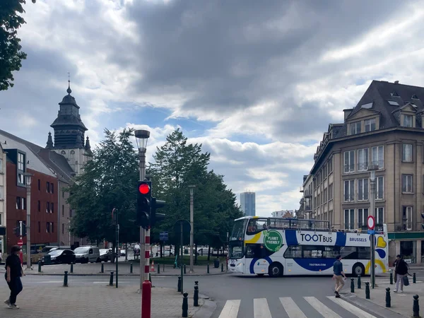 Electric Tour Bus Driving Road Bruxelles — Photo