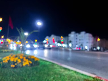 Blurred image of cars driving at night
