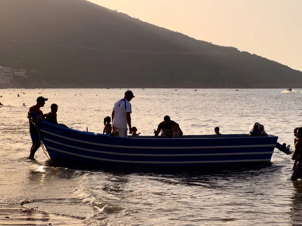 Tour Boat Floating Mediterranean Sea Golden Hour — Stok fotoğraf