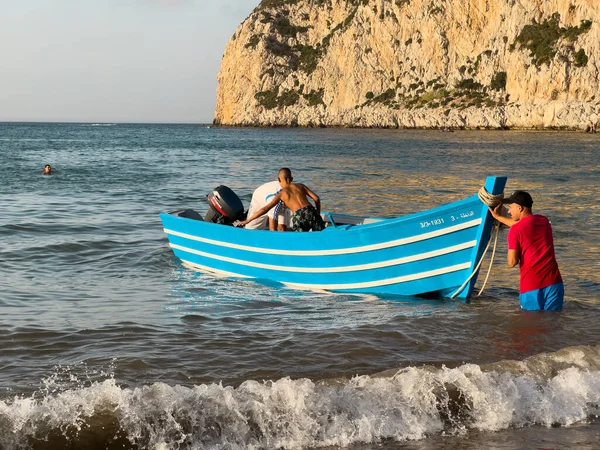 Blue Tour Boat Floating Mediterranean Sea — Stok fotoğraf
