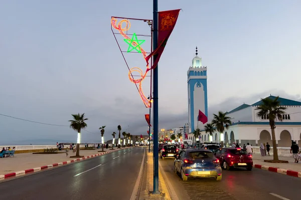 Cars Drive Road Nearby Mosque Mohamed Fnideq — 스톡 사진