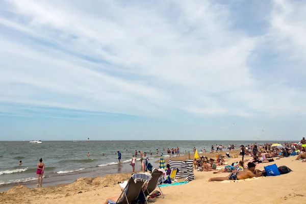 Crowd People Enjoying Summer Knokke Beach — Fotografia de Stock