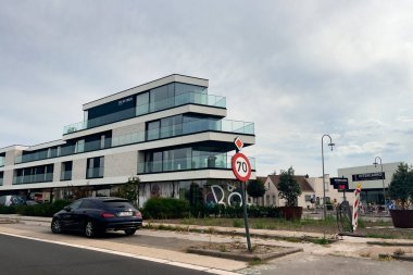 Car window view over the roadside in Belgium