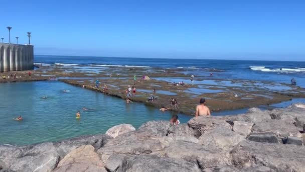 People Swimming Ocean Next Hassan Mosque Casablanca — Vídeo de stock