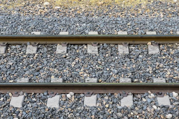Trilhas Ferroviárias Com Balastro Pista — Fotografia de Stock
