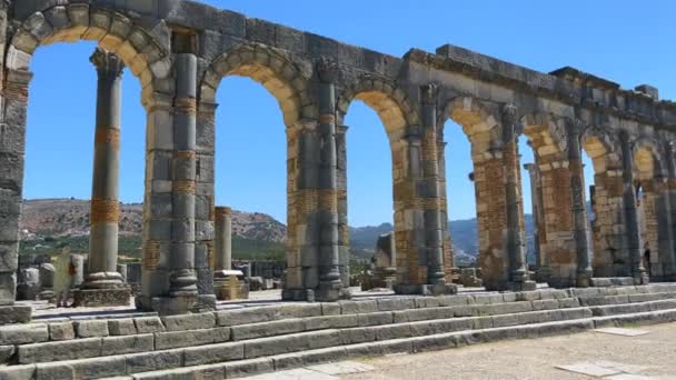 Den Antika Romerska Staden Volubilis Närheten Meknes — Stockvideo