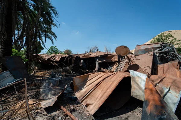 Rusty Burned Shops Town Sidi Harazem — Stock Photo, Image