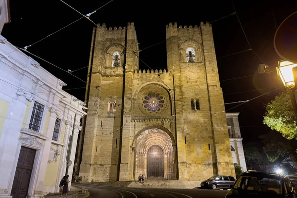 Catedral Santa Maria Maior Lisboa Noite — Fotografia de Stock