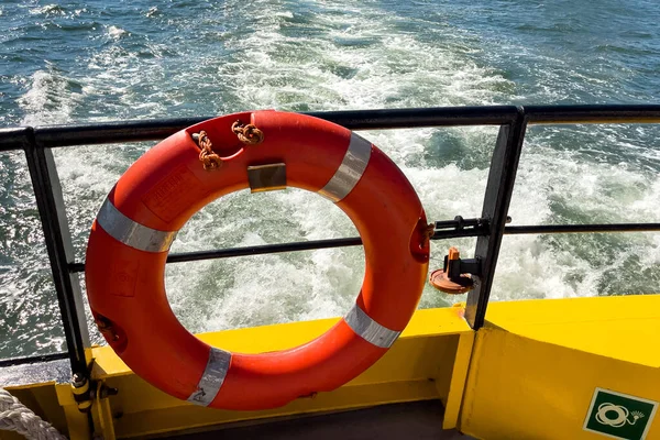Orange Rescue Ring Ferry Boat Lisbon — Stock Photo, Image