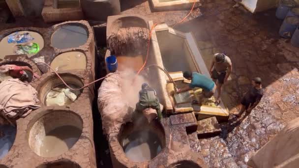 Men Working Chouara Tannery Old Medina Fez — Stock Video