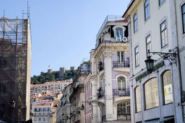 Crowd Tourists Hanging Out Rua Carmo Next Santa Justa Lift — Stock Photo, Image