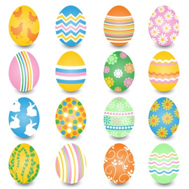 Paskalya yumurtaları. Beyaz arkaplandaki izole yumurtaların vektör çizimi.