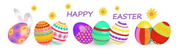 Wielkanocna Kartka Jajkami Napisem Uszami Królika Białym Tle Efekt Trójwymiarowy — Wektor stockowy