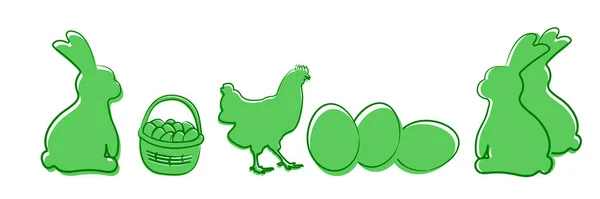 Feliz Pascua Conjunto Ilustraciones Vectoriales Simples Sobre Tema Pascua Liebre — Vector de stock