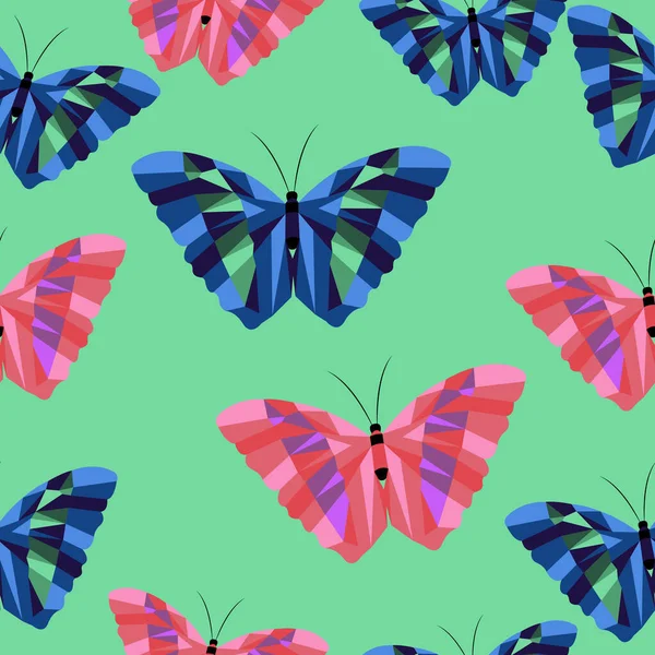 Modèle Sans Couture Papillon Papillons Bleus Roses Sur Fond Vert — Image vectorielle