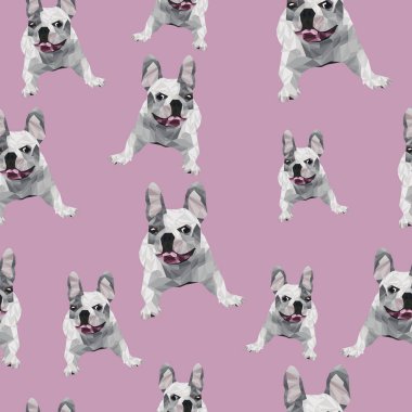 Çokgen, pürüzsüz desen. Fransız Bulldog. Tekstil, duvar kâğıtları, baskılar için.