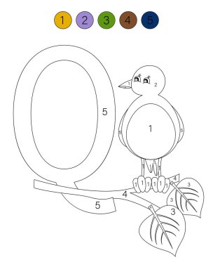 Hayvanlarla boyama kitabı alfabesi. Numarası olan çocuklar için ABC boyama sayfası. Q bıldırcın içindir..