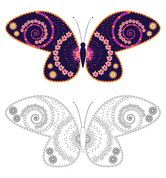 Stress Malbuch Für Erwachsene Und Kinder Schmetterling Malvorlage Mit Farbvorlage — Stockvektor