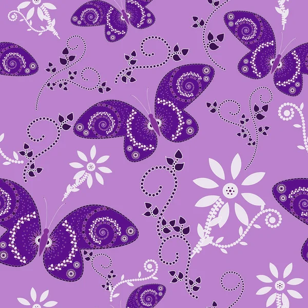 Patrón Sin Costuras Mariposa Decorar Mariposas Sobre Fondo Púrpura Con — Archivo Imágenes Vectoriales