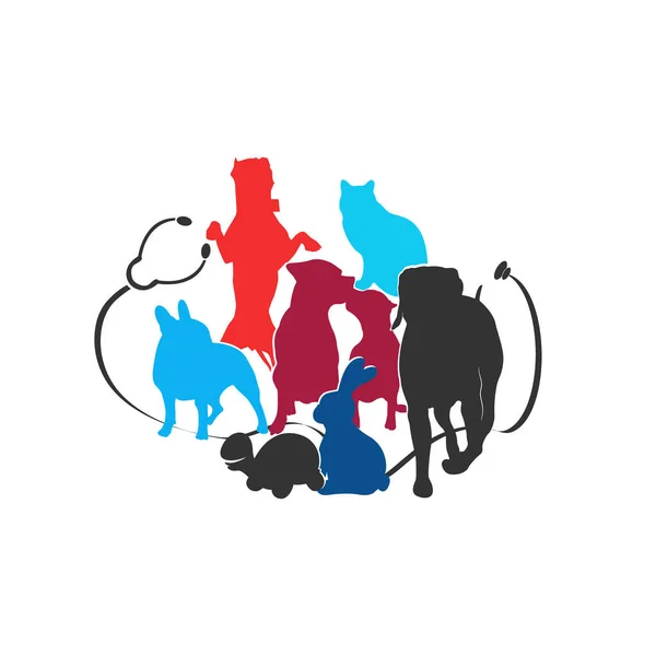 Logo Pour Clinique Vétérinaire Silhouette Chien Chat Tortue Lapin Animalerie — Image vectorielle