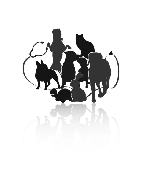 Logo Veterinary Clinic Silhouette Dog Cat Turtle Rabbit Pet Shop — Stock Vector